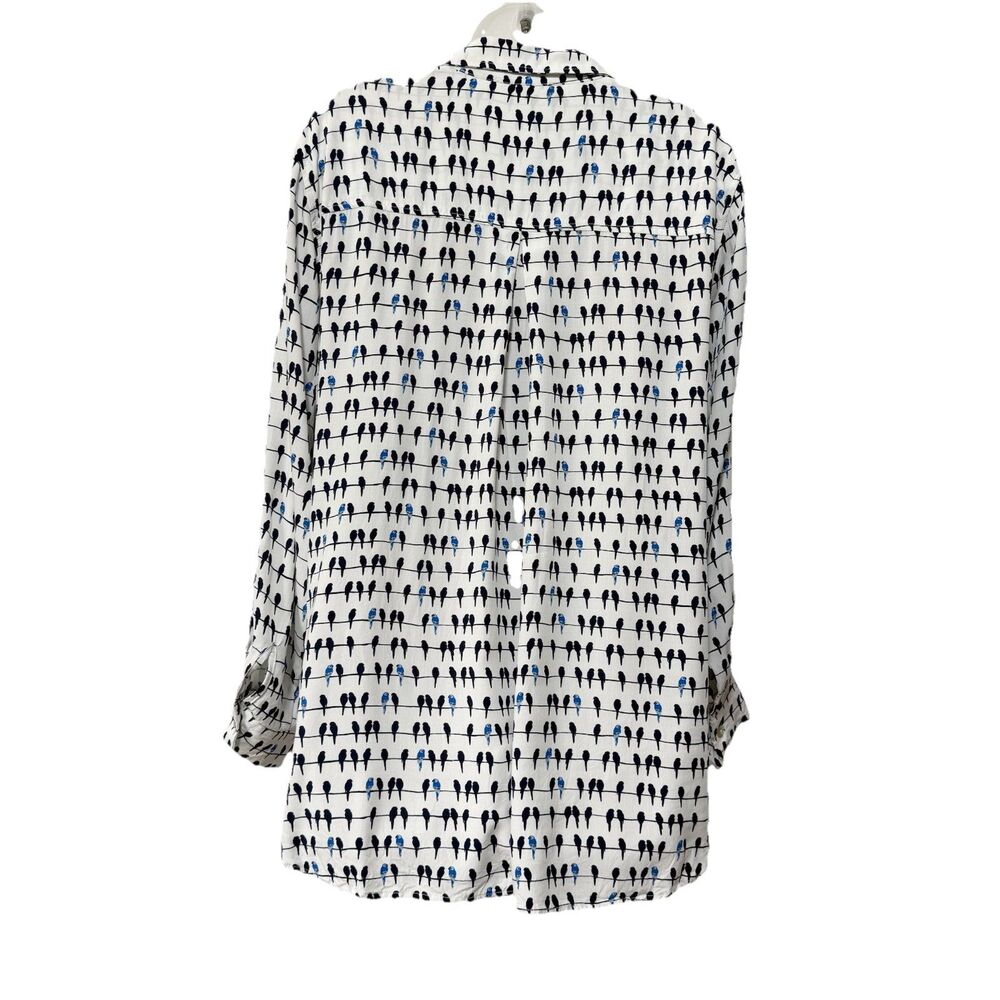 Jane and Delancey Womens Plus 1X Bird Print Button Up Shirt Roll Tab Sleeve Top - Picture 5 of 11